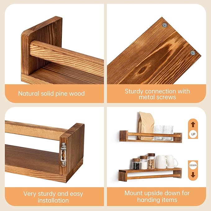 Fun Memories Nursery Book Shelves, 24Inch Floating Shelf for Wall, Wall Bookshelf for Kids Solid Wood Wall Mounted Shelves for Books,Toys and Decor Storage, Set of 2
