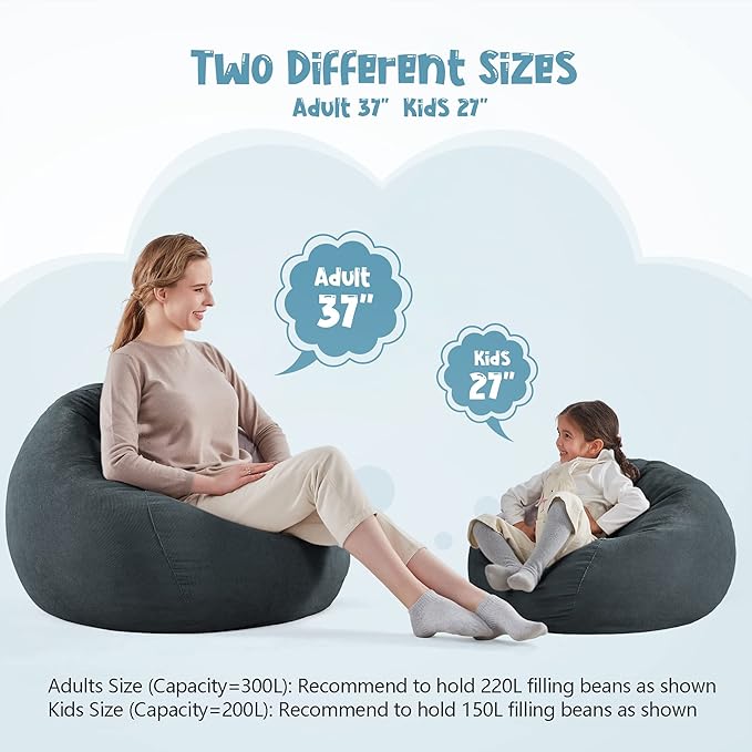 Nobildonna Bean Bag Chair Cover (No Filler) for Kids and Adults,Beanbag Stuffed Animal Storage Without Filling Plush Toys Holder and Organizer Soft Premium Corduroy 200L