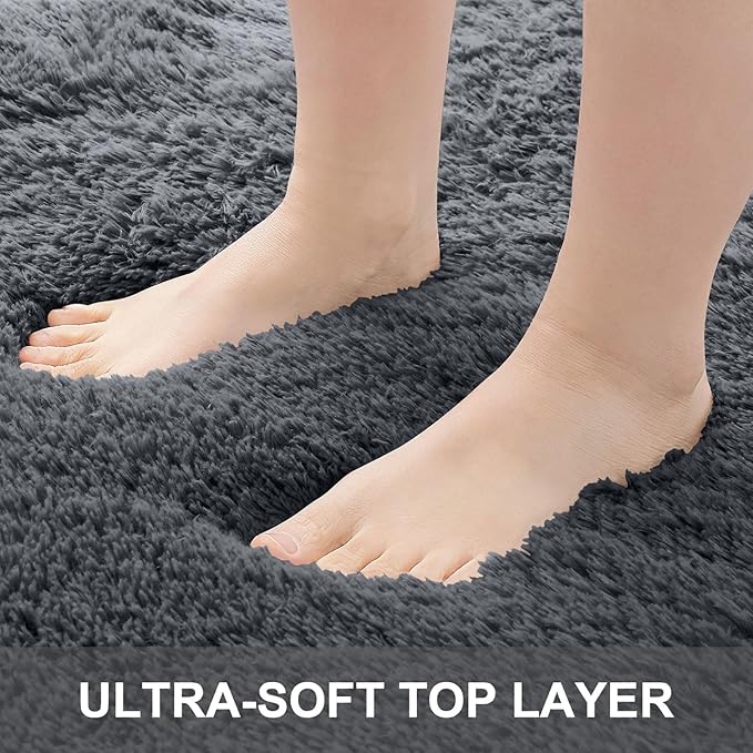 OLANLY 3x5 Machine Washable Small Bedside Rug, Soft Fluffy Shaggy Rugs for Living Room, Bedroom, Indoor Floor Carpet for Kids Girls and Boys, Preppy Dorms, Nursery, Home Decor Aesthetic, Grey