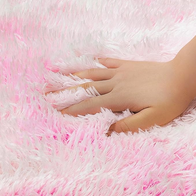 Pink Round Rugs for Bedroom, 3' Circle Area Rugs for Living Room, Tie Dye Colorful Soft and Fluffy Shaggy Carpet for Girls Boys Room Nursery Baby Playroom Unicorn Home Decor Aesthetic, Washable
