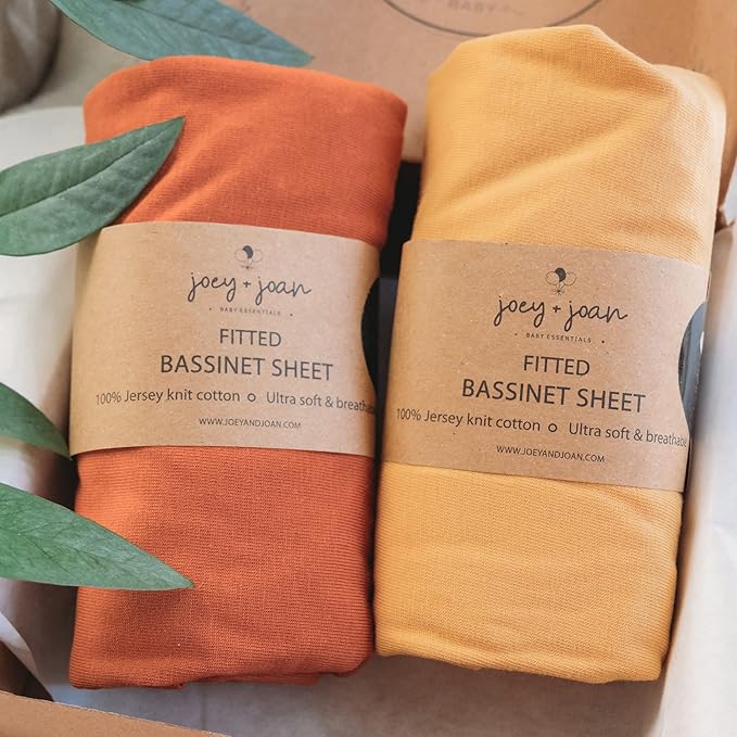 Bassinet Fitted Sheets Compatible with Arms Reach Cosleeper Versatile, Clear-Vue, Cambria and Mini– Snuggly Soft 100% Jersey Cotton – Mustard Yellow + Burnt Orange – 2 Pack – Not for Ideal Ezee