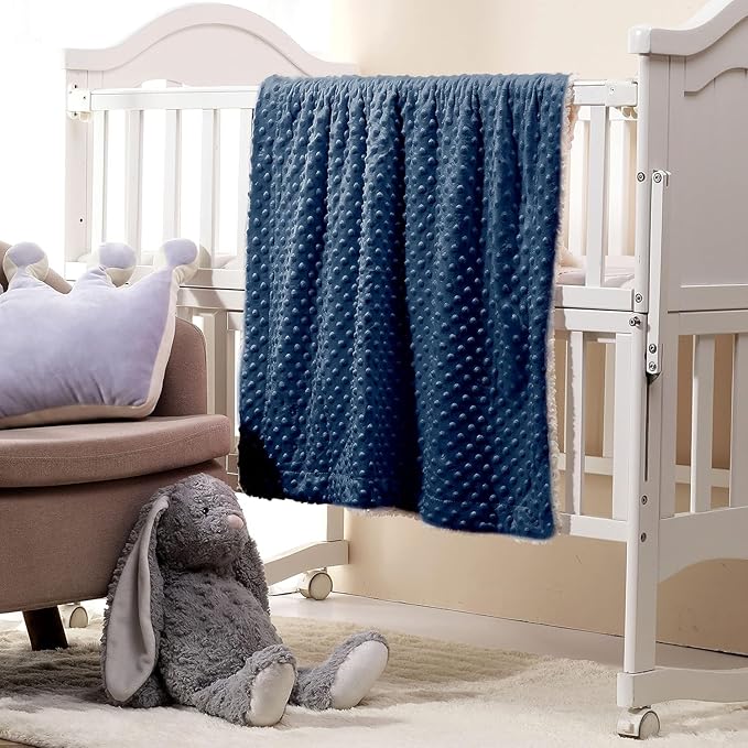 CREVENT 2Pcs 30''X40'' Cute Cozy Fluffy Warm Baby Blankets for Infants Toddlers' Bedding Crib Cot Stroller - Grey Cloud + Navy Sherpa