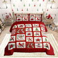 Castle Fairy Merry Christmas Full Size Comforter Set,Red Patchwork Xmas Themed Plaid Bedding Comforters Bedroom Collection,Cardinals Berries Bells Floral Pine Bedding Set for Girls Teens