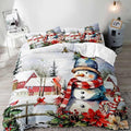 LUVIVIHOME 2PCS Cute Snowman Duvet Cover Twin Bedding Sets, Christmas Bedding, Red Bird Cardinal Poinsettia Winter Holiday New Year Xmas Gifts Christmas Comforter Bedspread Quilt Cover, 1 Pillow Sham