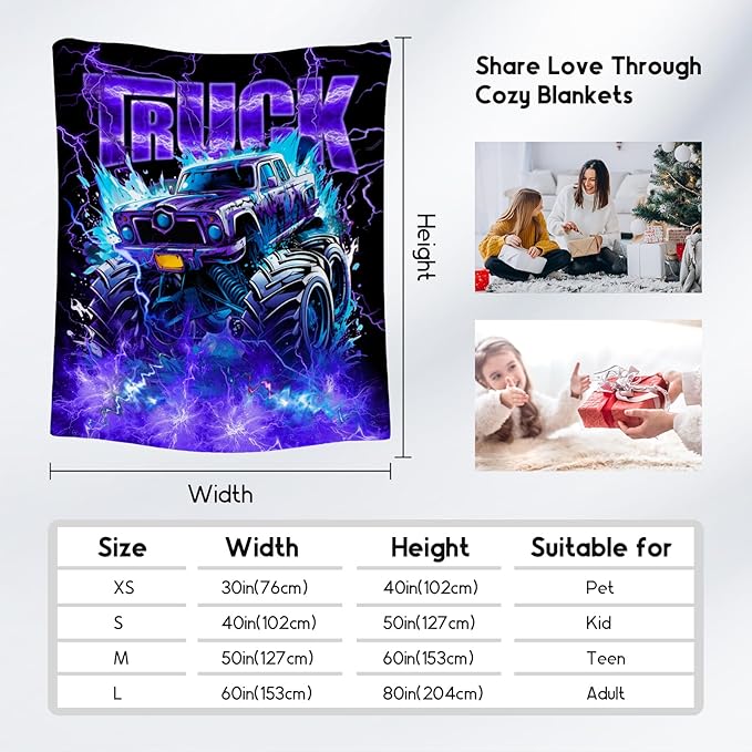 Boys Blanket Truck Blankets Gifts for Kids Son Grandson, 60"x80" Lightweight Fluffy Cozy Throw for Bed Living Room