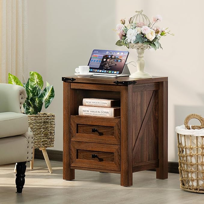 Farmhouse Living Room Sets, Night Stands Set of 2 and 6 Drawers Dresser for Bedroom, 58 Inch Wide Wood Dresser and 18.1" Night Stands with Charging Station for Bedroom, Living Room, Hallway