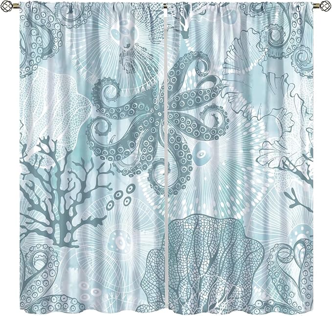 Coastal Window Curtains,Nautical Beach Themed Thermal Insulating Blackout Curtain for Living Room, Bedroom Set 2 Panels,72x63 Inches