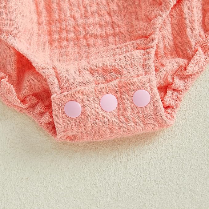 Gaono Newborn Baby Girl Smocked Bubble Romper Cute Boho Summer Clothes Ruffle Sleeveless Crochet Flower Vintage Bodysuit