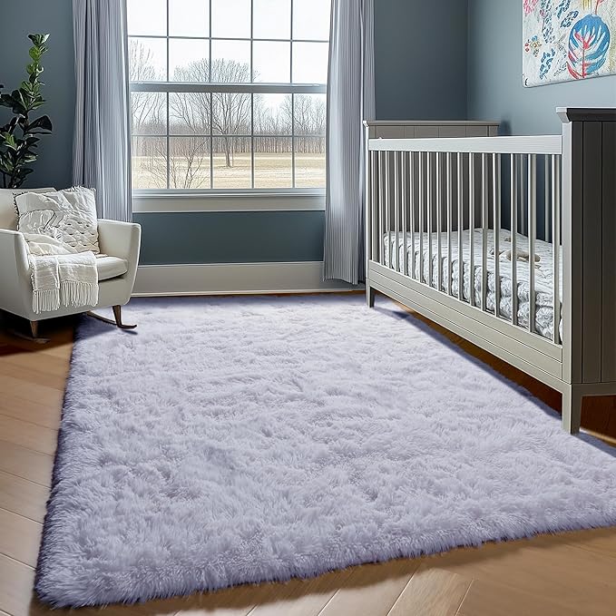 ONASAR White Rugs for Living Room 5x8, Fluffy Shaggy Area Rug for Bedroom, Washable Ultra Soft Plush Large Floor Carpets for Baby Kids Girls Boys Teen Playroom Dorm Nursery Bedside Home Office Decor