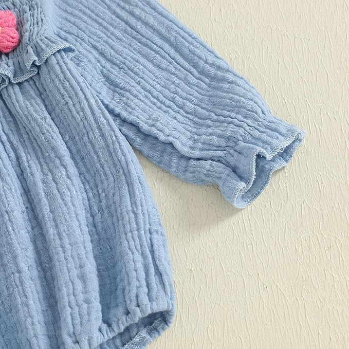 Gaono Newborn Baby Girl Smocked Bubble Romper Cute Boho Summer Clothes Ruffle Sleeveless Crochet Flower Vintage Bodysuit