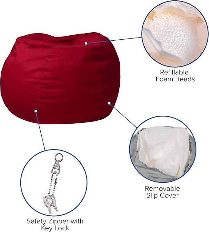 EMMA + OLIVER Small Solid Red Bean Bag Chair for Kids and Teens