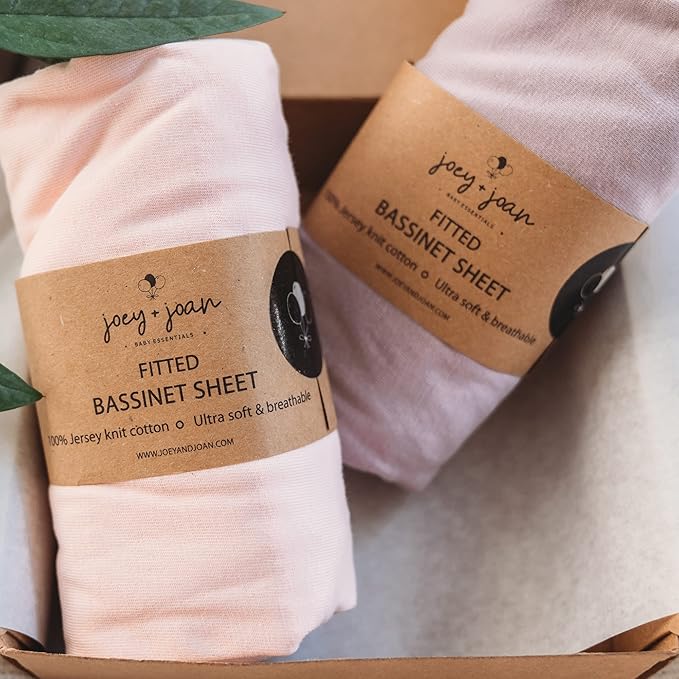 Bassinet Fitted Sheets Compatible with SNOO Happiest Baby Oval Bassinet – Snuggly Soft 100% Jersey Cotton – Pale Pink + Lilac – 2 Pack