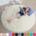 Amdrebio Ivory White Round Rug 5Ft for Bedroom Living Room Aesthetic, Washable Fluffy Fuzzy Circle Area Rugs for Kids Room Playroom, Circular Plush Soft Shaggy Cream Carpet for Dorm Teen Baby Nursery