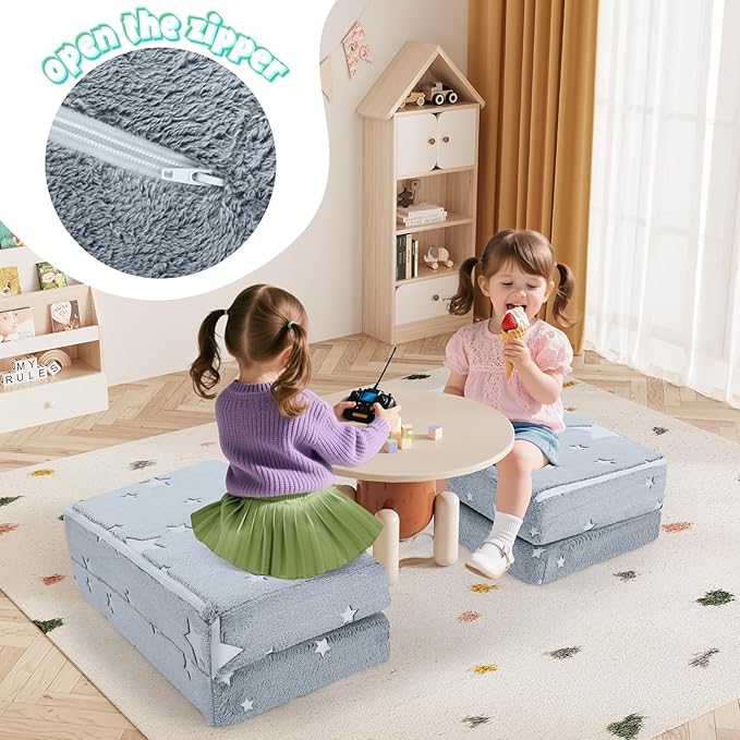 MeMoreCool Foldable Floor Mattress for Kids, Glow Toddler Nap Mat for Sleeping and Daycare, Portable Trifold Futon Mattress Floor Bed, Star