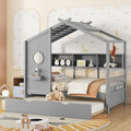 Merax Wood Twin House Daybed with Trundle & Book Shelf, Low Sofa Day Bed for Boys Girls No Box Spring Needed Gray
