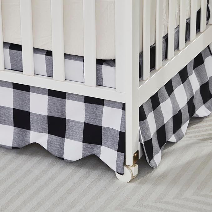 Brandream Scallop Edge Crib Skirt, Baby Boy Girl Gender Neutral Crib Skirt Toddler Bedskirt Farmhouse Chic Nursery Crib Bed Skirt, Boho Bohemian Solid Black White Plaid Buffalo Check bedskirt