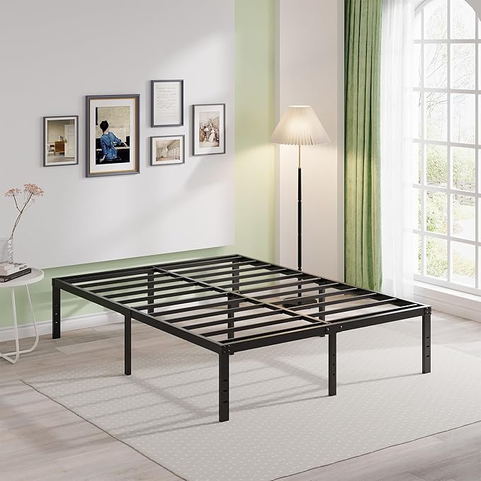 EMODA 16 Inch Black California King Bed Frames Heavy Duty Metal Platform No Box Spring Needed for Mattress Foundation, Noise Free, Easy Assembly