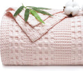 PHF Cooling Waffle Blanket King Size, Lightweight 60% Rayon Derived from Bamboo & 40% Cotton Breathable Blanket for Hot Sleepers, Soft and Luxury for Bed Couch and Sofa, 104"x90", Pink