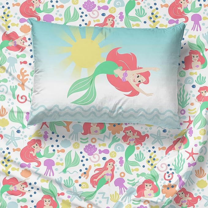 Sunny Side Up Disney The Little Mermaid Full Sheet Set - 4 Piece Kids Bedding Set Includes Pillow Cover - Super Soft Ariel Microfiber Sheets