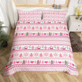 Christmas Comforter Cover Cartoon Santa Claus Snowman Bedding Set Pink Snowflake Christmas Tree Duvet Cover for Kids Boys Girls Microfiber Boho Stripes Bedspread Cover Room Decor Bedclothes Twin Size