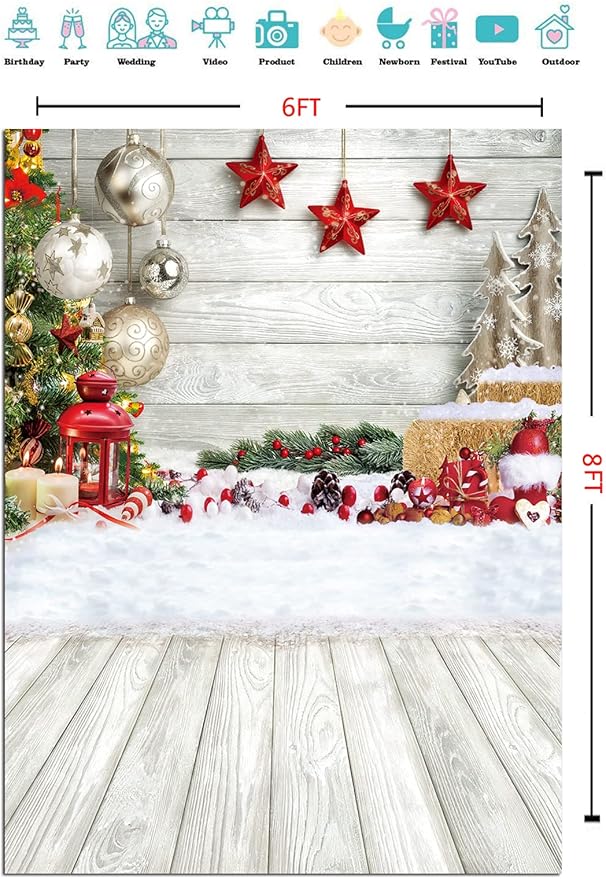 CYLYH 6x8ft Christmas Backdrop for Photography Christmas White Wood Floor Photography Backdrop Winter Snow Wooden Floor Xmas Background Newborn Christmas New Year Party Banner Decorop