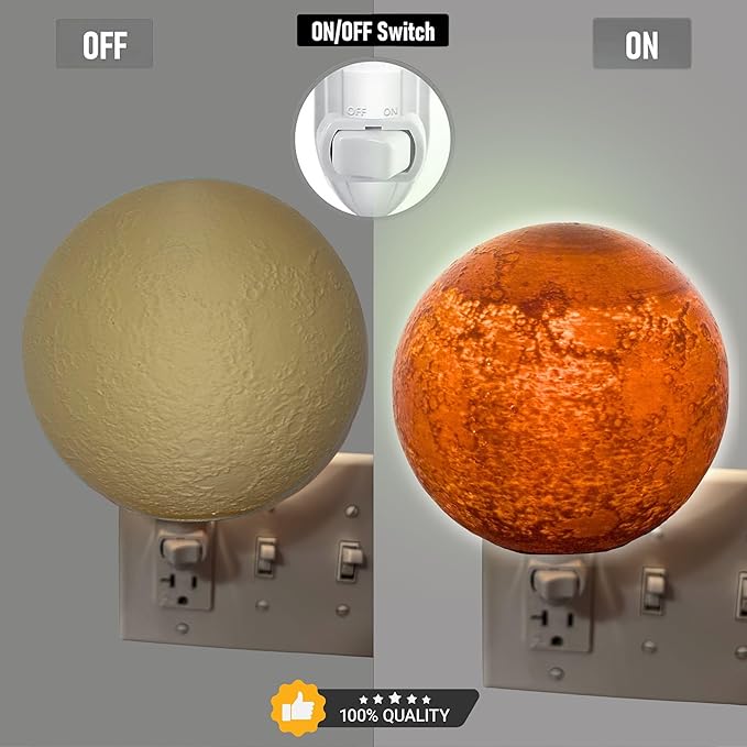Moon Night Lights | Night Lamp LED Light | 3D Solar System NightLight, Planet Home Décor, Space Nursery, Kids Room, Space Gift, Birthday Gifts, Bedroom Decorations (Mercury, 5 Inch)