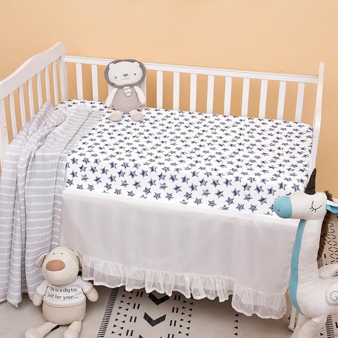 PHF 3 Pack Soft Space Crib Sheets Fitted, Silky Comfy Breathable Baby Sheets for Boys Girls Neutral, 28x52 Inches Fits Standard Crib and Toddler Mattresses, Space