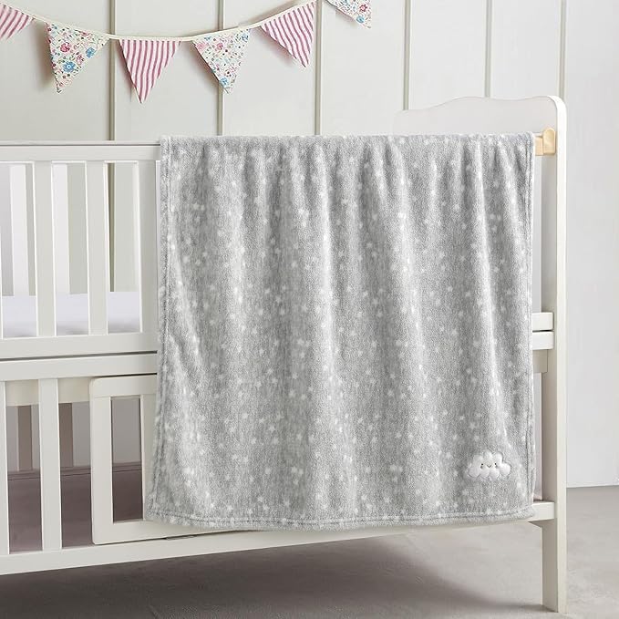 CREVENT 2Pcs 30''X40'' Cute Cozy Fluffy Warm Baby Blankets for Infants Toddlers' Bedding Crib Cot Stroller - Grey Cloud + Knit Animal Grey