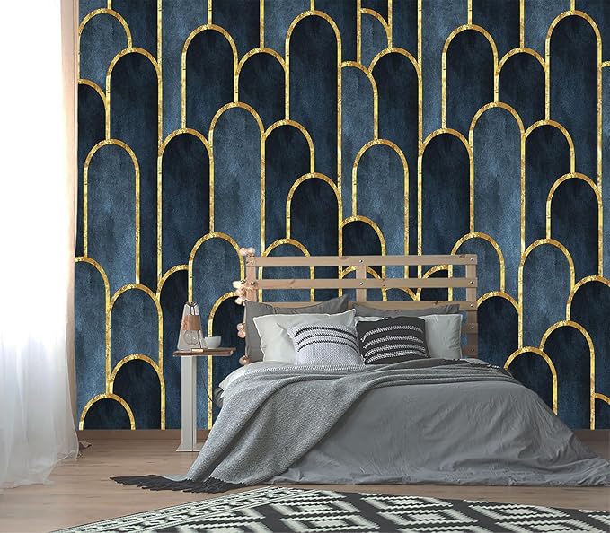 XMPMBM-Gold Geometrical Textured Fabric Wallpaper Abstraction Dark line Living Room Bedroom Bathroom Wall Mural-W 176" X H 113"（138 Square Foot）