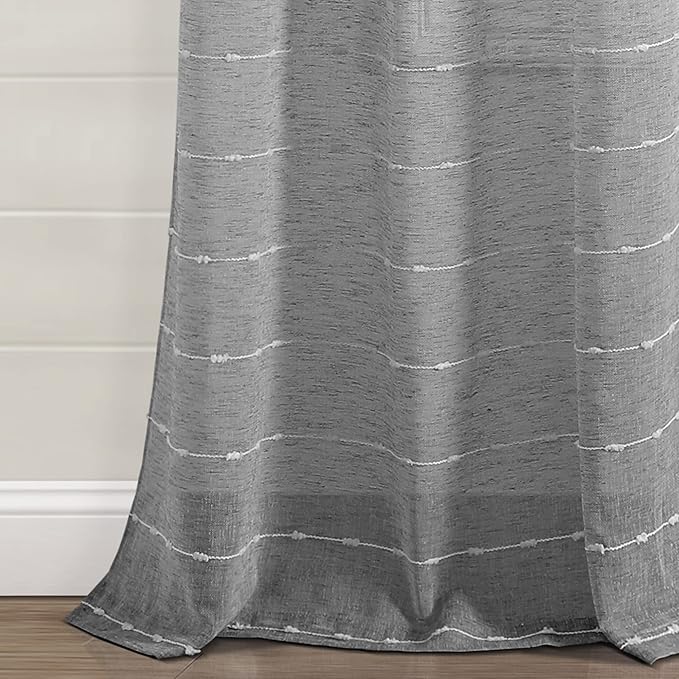 Lush Decor Farmhouse Textured Grommet Sheer Window Curtain Panel Pair, 38"W x 120"L, Dark Gray
