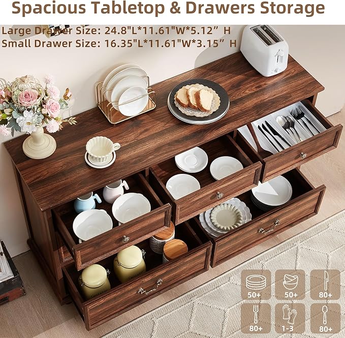 Bedroom Dresser Sets, 54" Wide 7 Drawers Dresser and 37" Tall 4 Drawers Dresser, Wooden 2 Piece Bedroom Furniture Set, Chest of Drawer for Bedroom, Home, Living Room, Hallway, Brown
