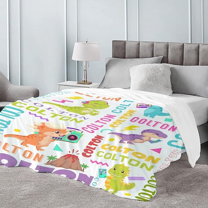 Dinosaur Lover Personalized Blanket with Custom Baby Dinosaur Custom Name Flannel Blanket Soft Throw Meaningful Gift for Toddlers Girls Boys Kids Pets 40 * 30" XS for Toddler