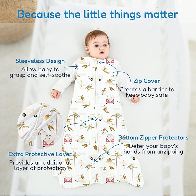 TotAha Sleep Sack 3 Pack, Breathable Sleep Bag for Infant Girl Boy, Wearable Blanket Baby Sleeping Sacks with 2-way Safe Zipper, 0.5 TOG