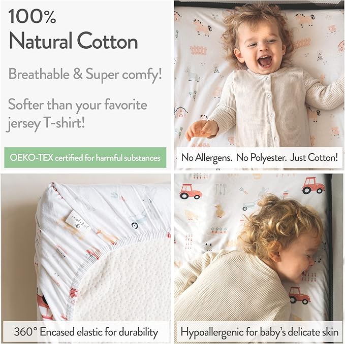 Bassinet Fitted Sheets Compatible with Ingenuity Foldaway Rocking, Dream & Grow, Poppy Traveler Bassinet – Snuggly Soft 100% Jersey Cotton – Farm Animals – 2 Pack