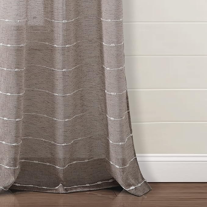 Lush Decor Farmhouse Textured Grommet Sheer Window Curtain Panel Pair, 38"W x 95"L, Brown