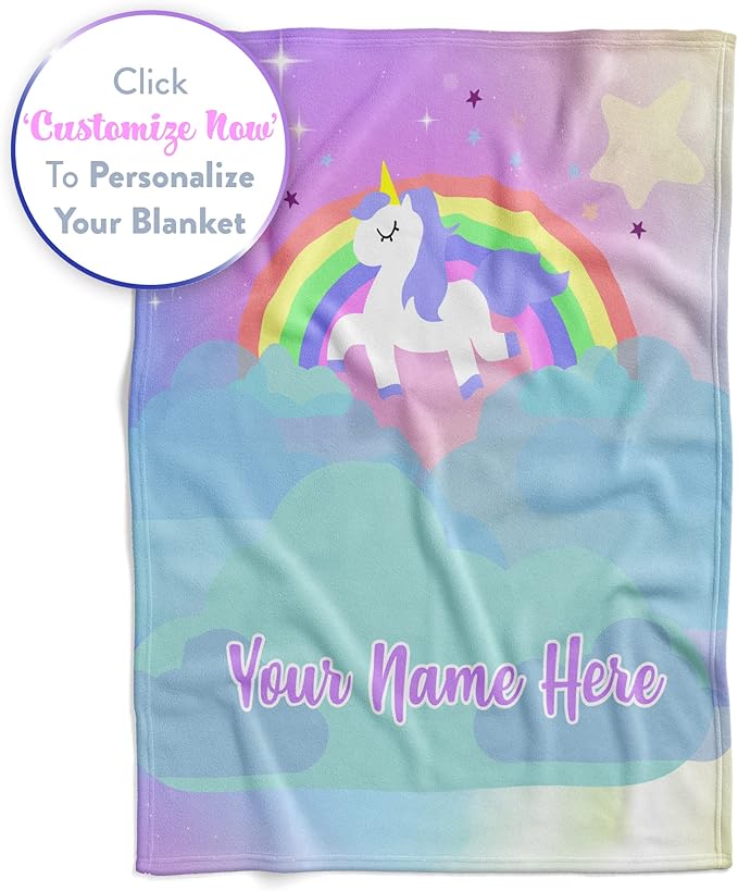 Personalized Unicorn Blanket for Girls | Kids Unicorn | Custom Plush Fuzzy Unicorns for Toddler | Customized Little Girl Throw Blankets | Baby Girl Sofa Bed Birthday (Fleece – 50x60)