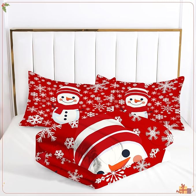 Comforter Set Christmas Snowman: Twin Size Kids Xmas Bedding Sets Red Snowflakes Quilt for Teens Girls Boys Christmas Decor Winter Snow Bed Set 1 Comforter & 1 Pillowcase