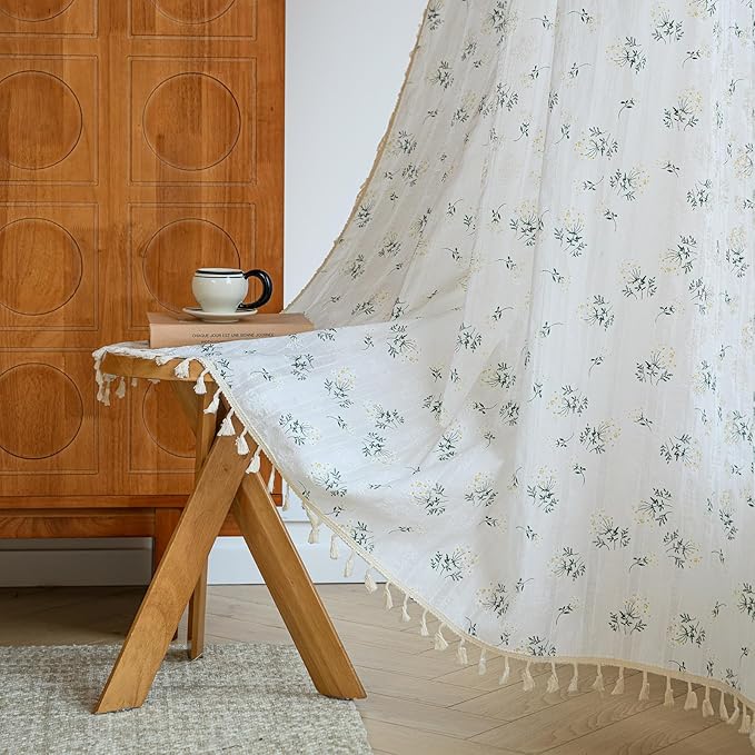 ENJOYBRIDAL Floral 84 Inch Curtains for Bedroom Living Room Drapes Boho Rod Pocket Semi Sheer Floor Length Window Curtains 2 Panel Sets Farmhouse Light Filtering Vintage Patterned Window Treatments