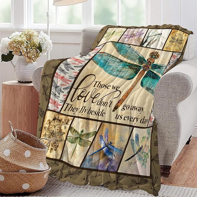 Dragonfly Print Blanket Dragonflies Memorial Throw Blankets Gifts for Couch Sofa Bed Stuff Decor Lightweight Soft Cozy Plush Warm Flannel for Lover Men Women Adults 40"x50"