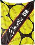 Personalized Softball Baby Blanket Gifts: Custom Soft Flannel Fabric Blankets with Name Number for 0-6 Years Kids Boys Girls - Warm and Comfortable(40X50inch)