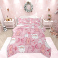 Feelyou Pink Christmas Bedding Set Soft for Boys Girls, Santa Claus Comforter Set King Size Gingerbread Man Duvet Quilt Microfiber Bow Candy Cane Bedroom Decor 3 Pcs with 2 Pillow Cases
