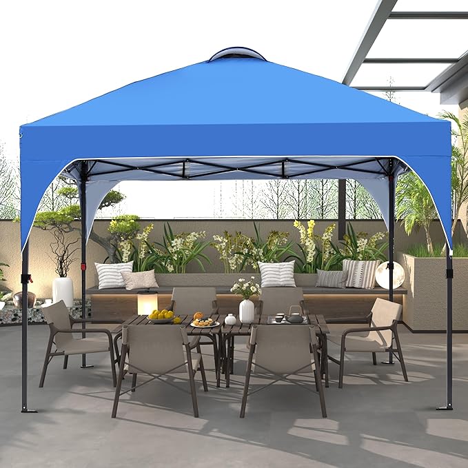 GDY 8x8 Pop Up Canopy Tent, Easy-Setup Gazebo, Outdoor Canopy with 3 Adjustable Heights for Events, Parties, Camping, Blue.