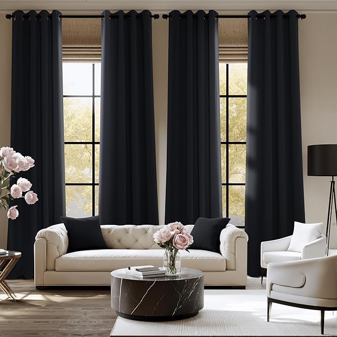NICETOWN 100% Black Out Curtains 36 Inches Long 2 Panels for Living Room, Bedroom, Office Thermal Insulated Blackout Drapes Solid Grommet Noise Reducing Window Curtains, W40