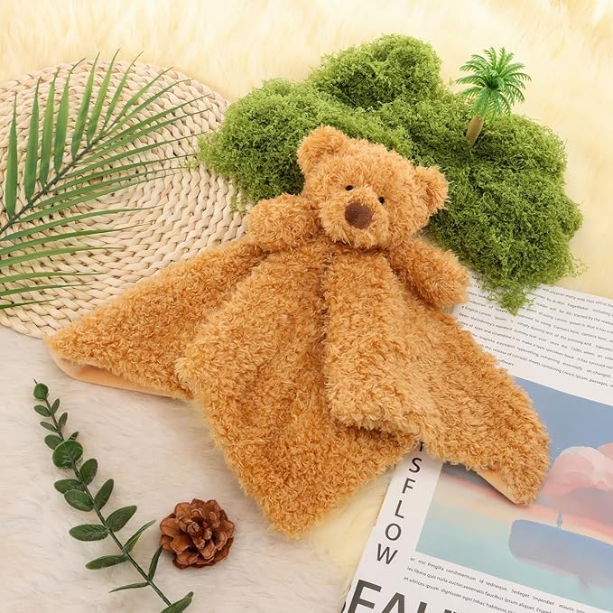 Apricot Lamb Velvet Bear Soft Loveys for Babies, Security Blanket for Baby Boy and Girl, 14x14 Inches for Infant and Toddlers