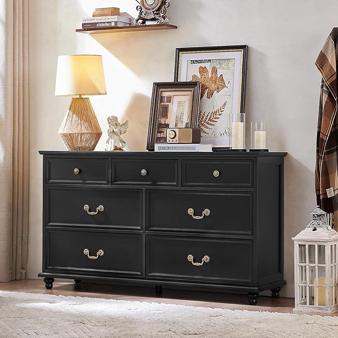 Farmhouse Dresser and Nightstand Sets, Wood 54" Wide Dresser & 24" Night Stand with Charging Station, 2 Piece Bedroom Furniture Set, Chest of Drawers for Bedroom, Home, Living Room, Hallway