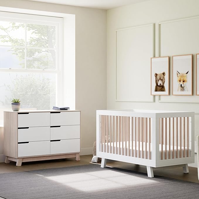 Babyletto Hudson 3-in-1 Convertible Baby Crib with Wooden Toddler Bed & Daybed Conversion - Easy to Assemble & GREENGUARD Gold Certified - 4 Adjustable Mattress Heights - White & Washed Natural