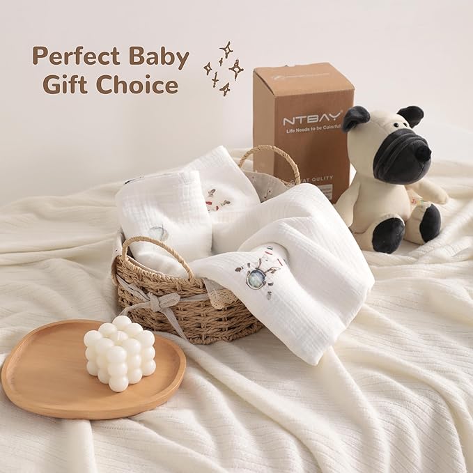 NTBAY 2 Layer Muslin Cotton Baby Swaddle Blanket, 30x40 Soft and Breathable Receiving for Newborns and Infants, Perfect for Crib, Stroller, Travel, Lightweight Nursery Blanket, Astronaut's Journey