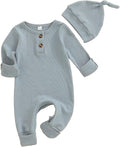 Newborn Knit Romper Hat 2 Pieces Button Up Footed Jumpsuit Baby Boy Clothes Photography Coming Home Outfit