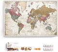 Canvas World Map with Cork Pin Board - English Lettering - Decorative Wall Decoration for All Rooms - Canvas Pictures with World Map Motif (90x60 cm, Pattern 20)