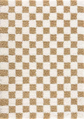 BoutiqueRugs Atira Modern Checkered Shag Area Rug - High Pile Fluffy Shaggy Carpet for Entryway, Living Room, Nursery, Playroom, Girls Boys Room - Light Mustard,Cream - 4' x 6'